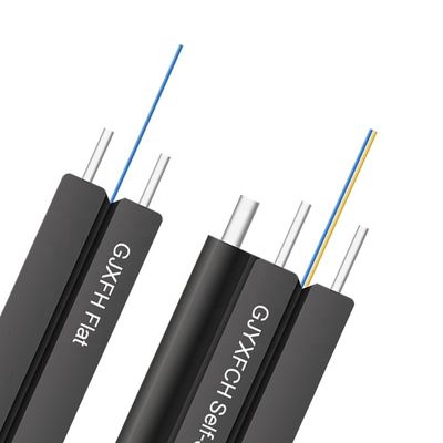 1 2 4 코어 섬유 옵틱 실내 / 야외 플랫 FTTH 드롭 케이블