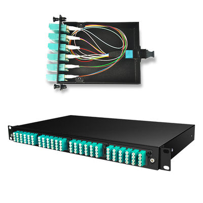 4 PC OM3 MTP-LC 카세트와 144 핵심 19 &quot; 1U MTP 섬유 MPO 플러그반
