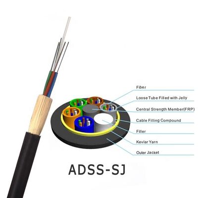 한 개의 덮개와 야외 ADSS 광섬유 케이블 12 핵심 100M 경간 길이
